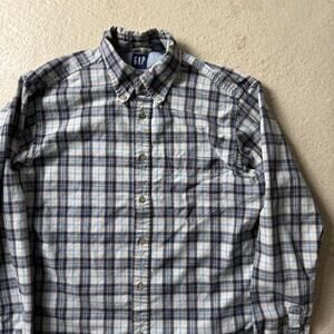 Vintage GAP Men's M Blue Plaid Checkered Flannel 90s